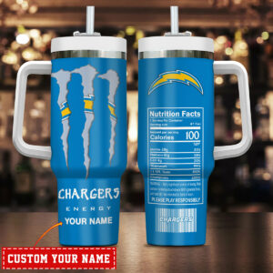 Customizable Chargers Fan Tumbler with Handle - Personalized NFL Gift