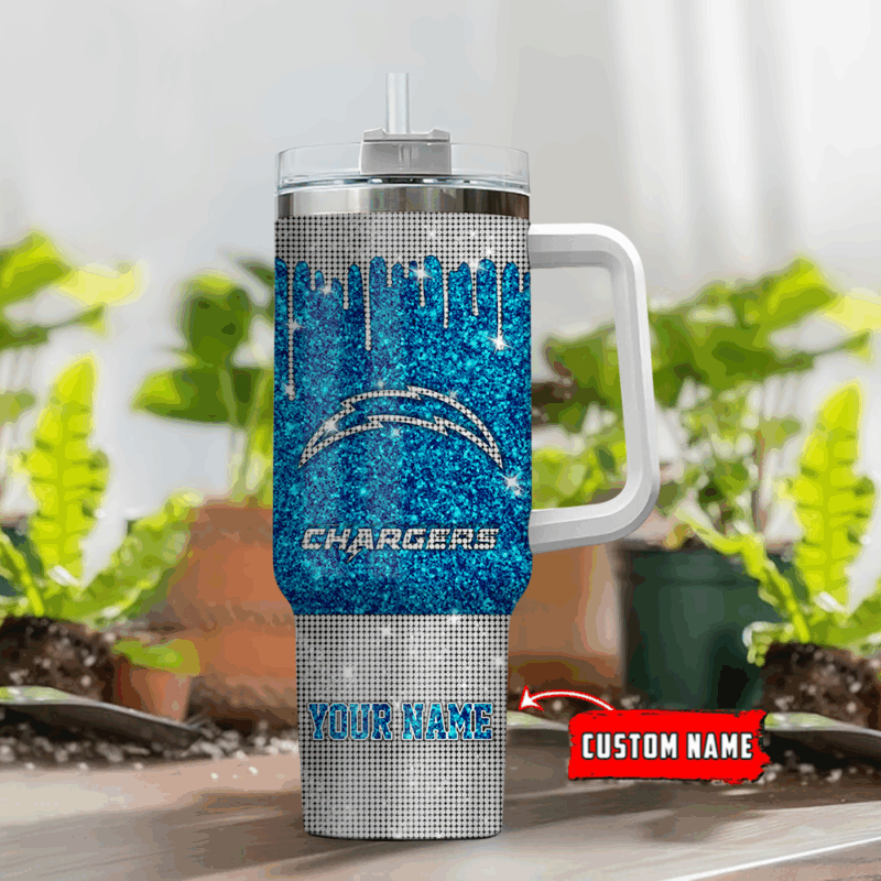 Los Angeles Chargers NFL Glitter Custom Stanley Quencher 40oz Stainless Steel Tumbler With Handle - Threewoofs - Image 2