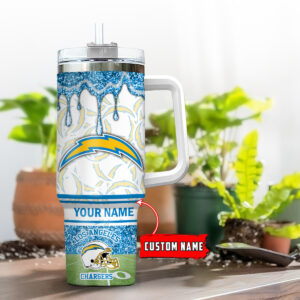 Custom Los Angeles Chargers Glitter Tumbler with Straw - Personalized Name