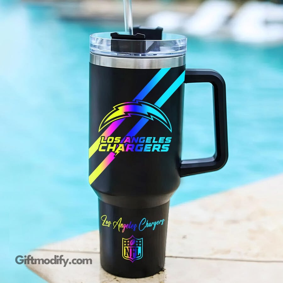Personalized Los Angeles Chargers Travel Mug - Custom Name Insulated Cup - Image 2