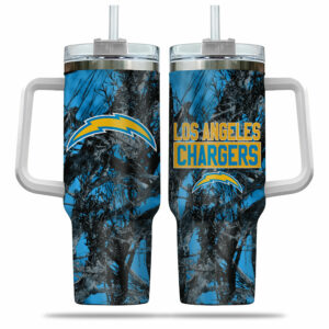 Los Angeles Chargers Camouflage Travel Mug with Handle and Straw - 16oz