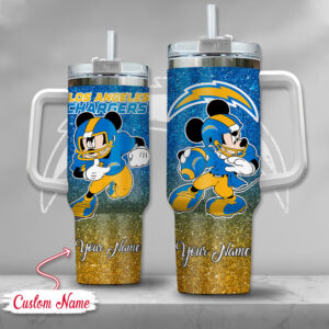 Custom Los Angeles Chargers Mickey Tumbler with Straw - Personalized Name