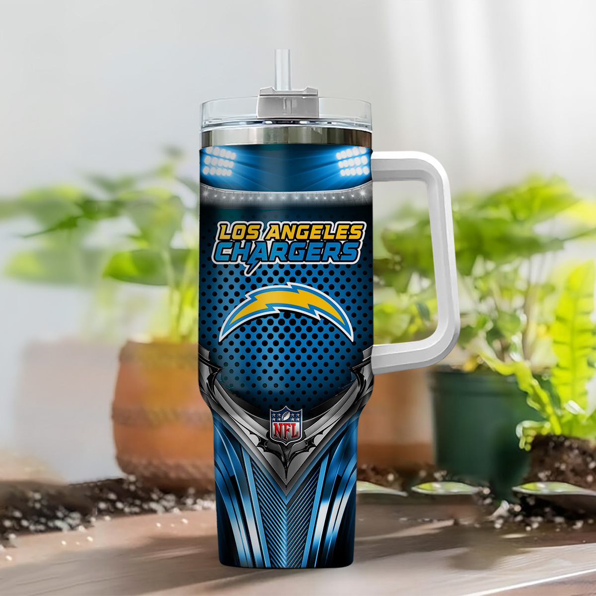 Custom LA Chargers Fan Tumbler with Straw - Personalized NFL Drinkware Gift - Image 2