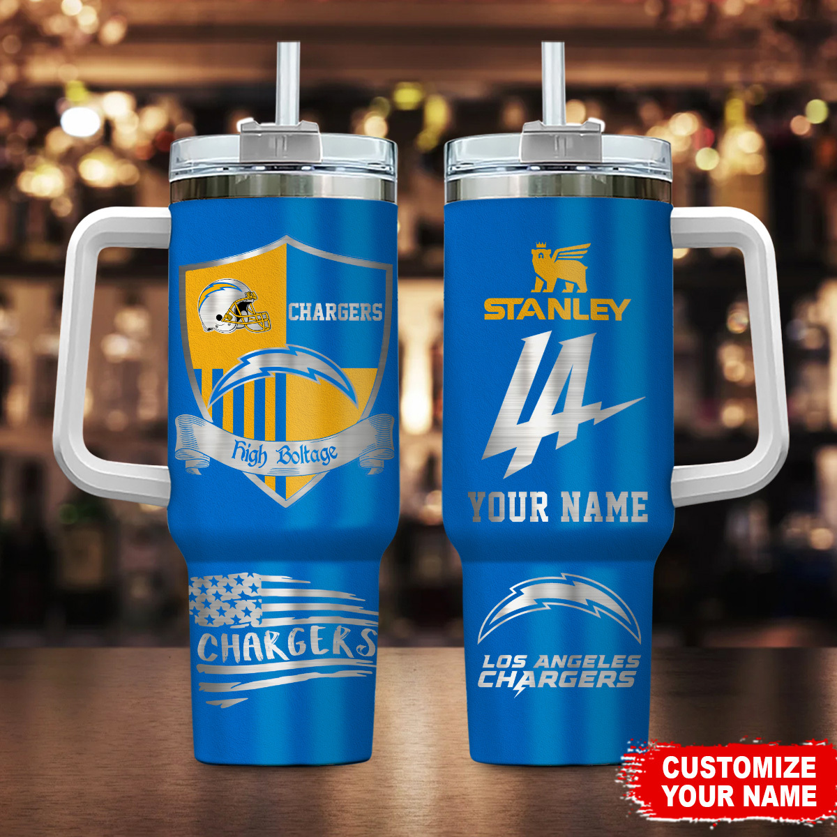 Customizable Los Angeles Chargers Tumbler - Personalized Name & Logo Design