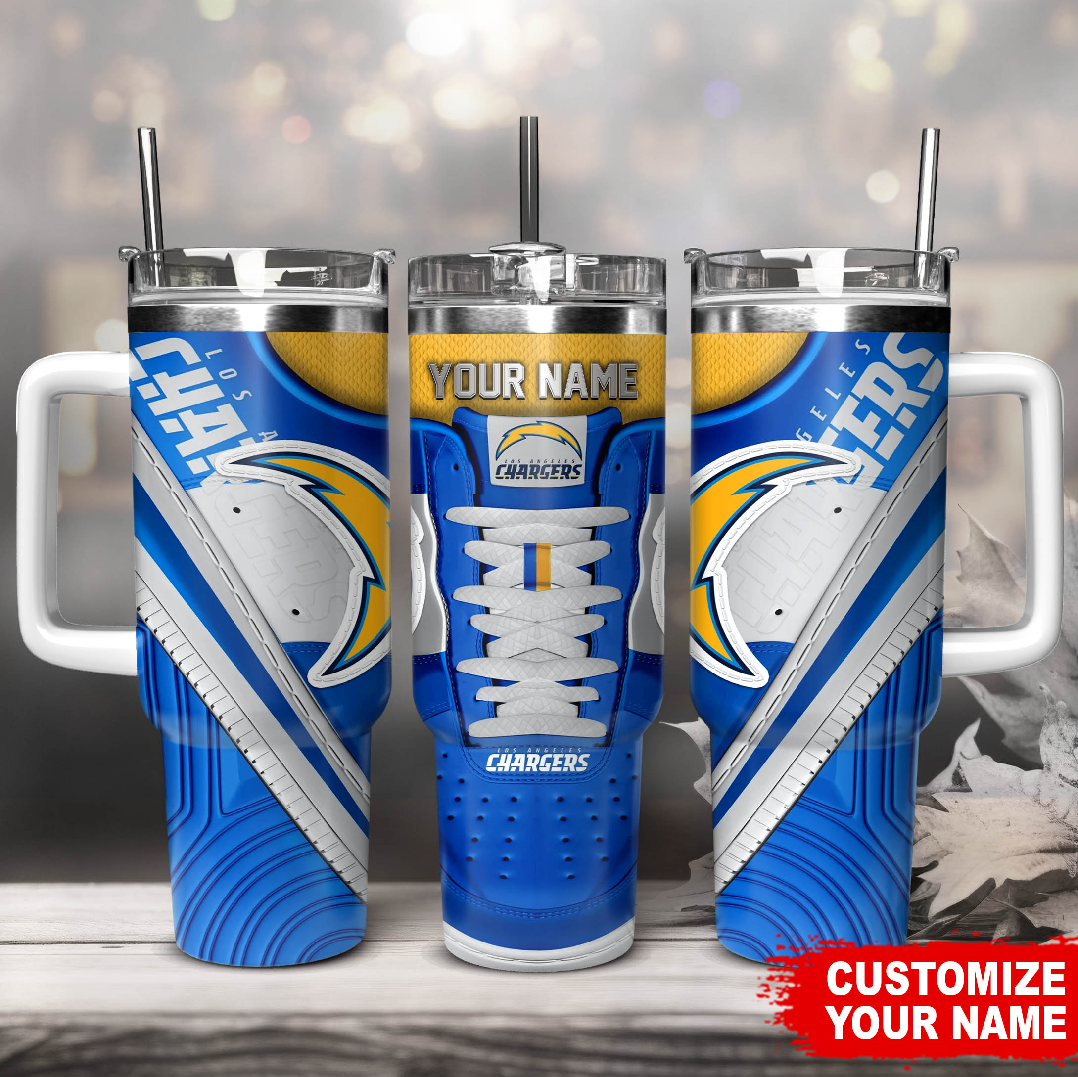Customizable Los Angeles Chargers Tumbler with Handle - Personalized Gift