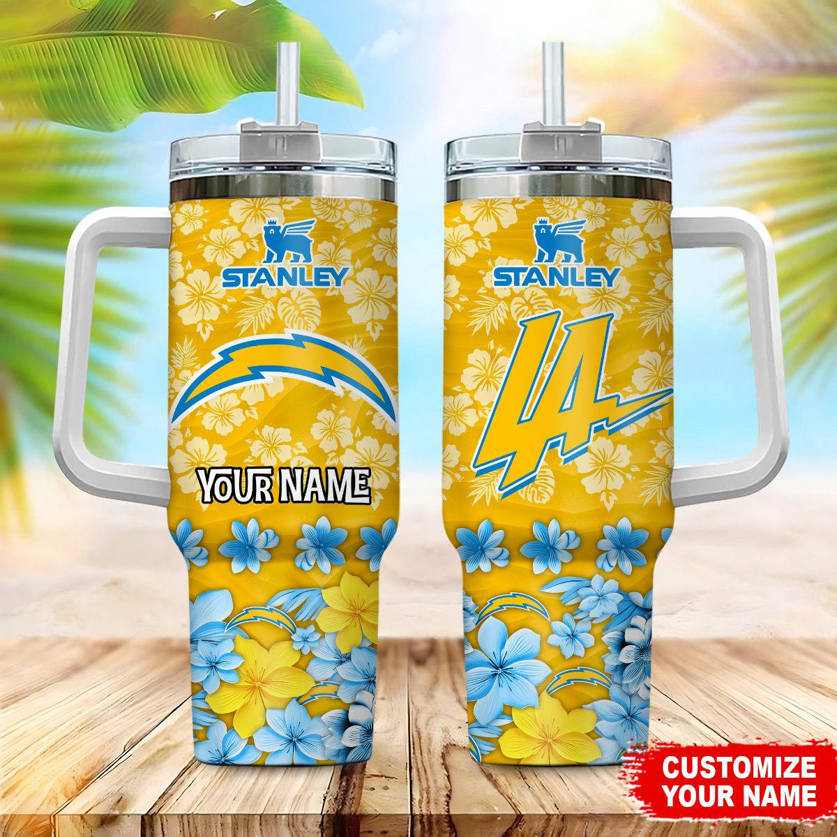 Customizable Tropical Floral Stanley Cup with Handle - Personalize Your Drinkware