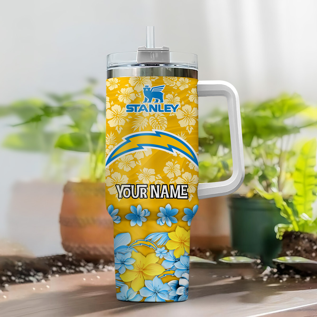 Customizable Tropical Floral Stanley Cup with Handle - Personalize Your Drinkware - Image 2