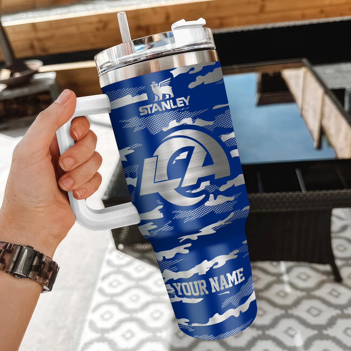 Custom Los Angeles Rams Tumbler with Handle & Straw - Personalized Gift - Image 3