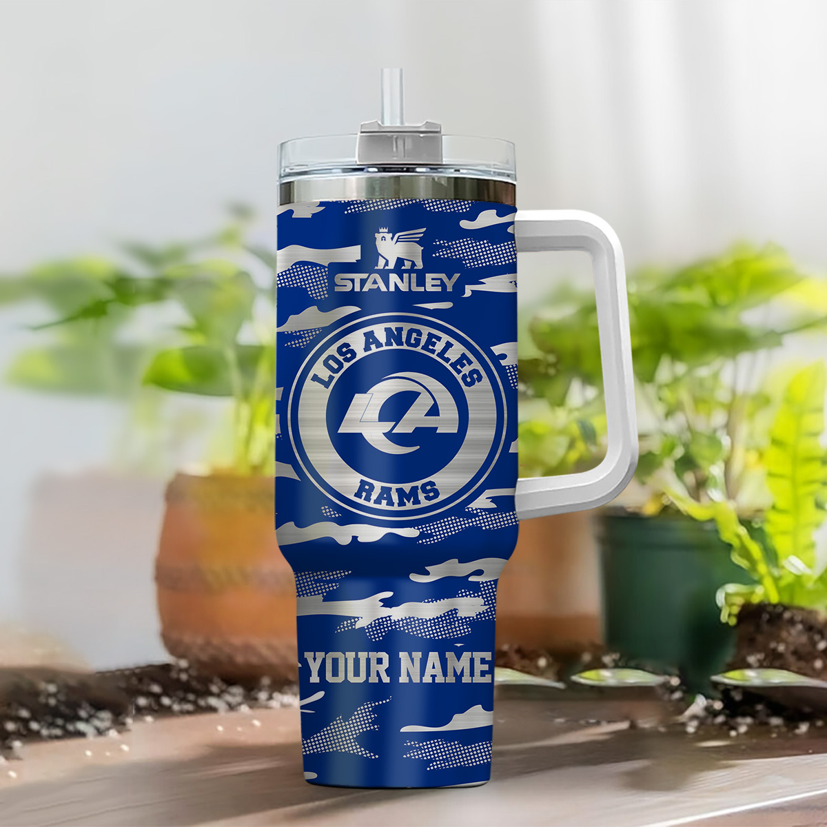 Custom Los Angeles Rams Tumbler with Handle & Straw - Personalized Gift - Image 2