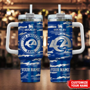 Custom Los Angeles Rams Tumbler with Handle & Straw - Personalized Gift