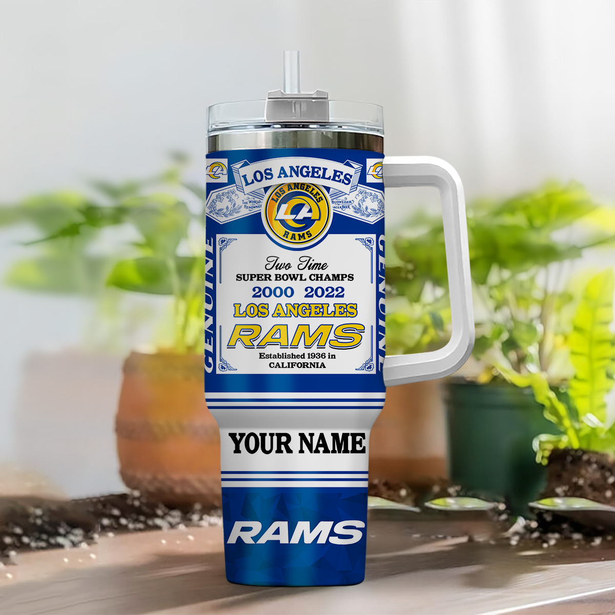 Personalized Los Angeles Rams Super Bowl Champs Tumbler with Handle - Image 2