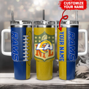Personalized Rams Tumbler with Handle - Custom Name Football Design