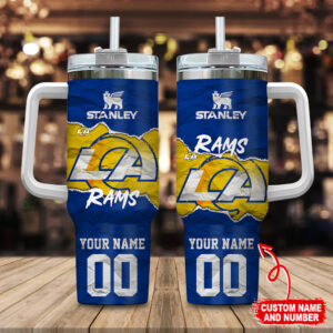 Custom LA Rams Tumbler with Handle - Personalized Name & Number - 40oz