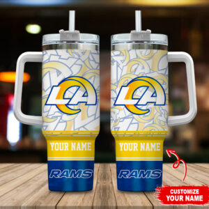 Custom LA Rams Tumbler with Handle & Straw - Personalize Your Name