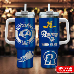 Custom Los Angeles Rams Tumbler - Personalized Stanley Cup Style with Handle