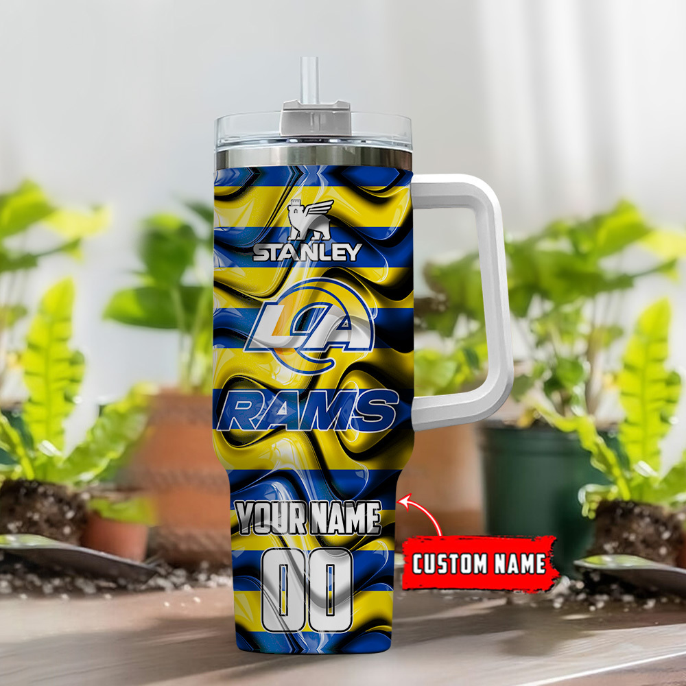 Custom LA Rams Insulated Tumbler with Handle and Straw - Personalize Your Drinkware - Image 2