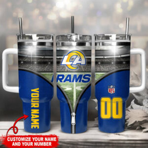 Customizable NFL Rams Tumbler with Handle - Personalized Name & Number