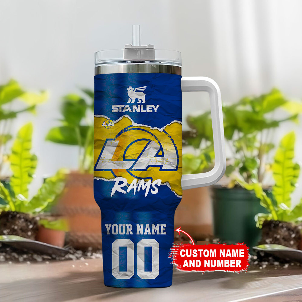 Custom LA Rams Tumbler with Handle - Personalized Name & Number - 40oz - Image 2