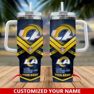 Custom Los Angeles Rams Tumbler with Handle & Straw - Personalized NFL Fan Gift