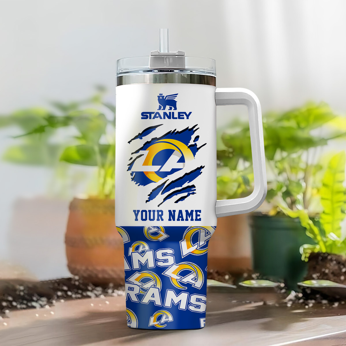 Custom Name Stanley Tumbler with Handle - Ultimate Fan Gift for Rams Supporters - Image 2