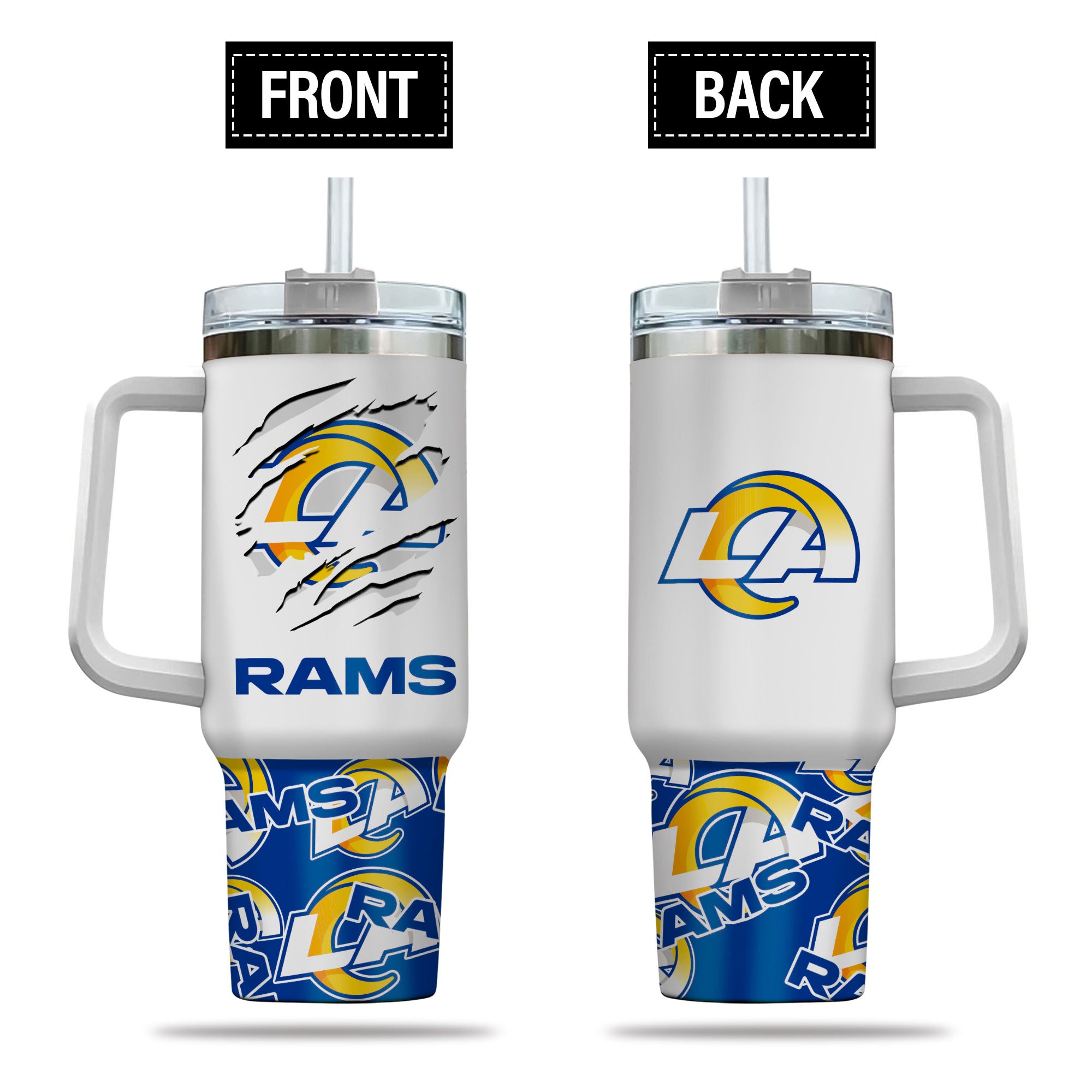 Stylish Rams Insulated Tumbler with Handle & Straw - Perfect for Hot & Cold Drinks