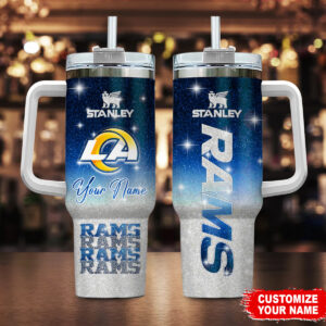 Customizable LA Rams Tumbler with Handle & Straw - Personalized Gift