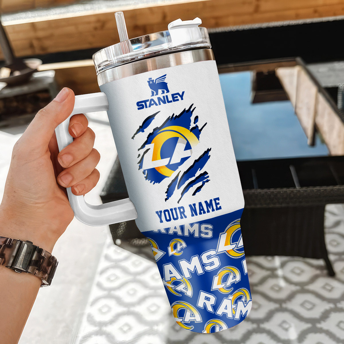 Custom Name Stanley Tumbler with Handle - Ultimate Fan Gift for Rams Supporters - Image 3