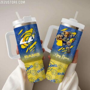 Personalized Rams Tumbler with Handle - Custom Name - Sports Fan Gift