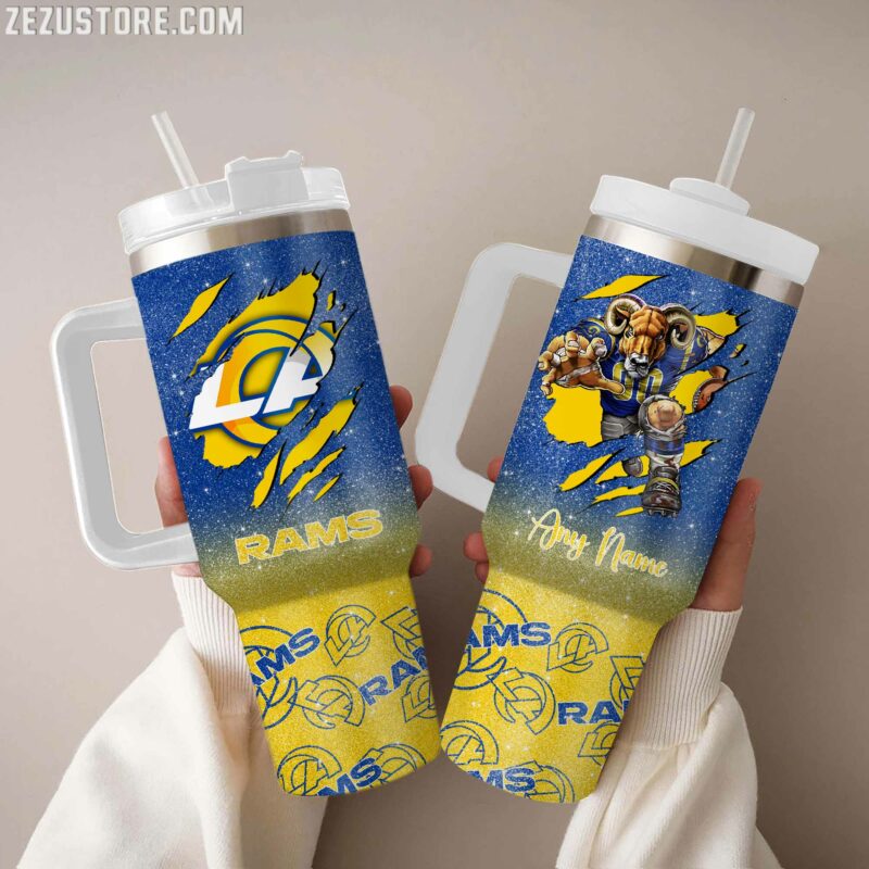 Personalized Rams Tumbler with Handle - Custom Name - Sports Fan Gift