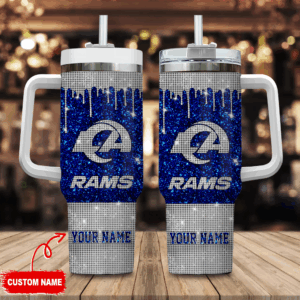 Los Angeles Rams NFL Glitter Custom Stanley Quencher 40oz Stainless Steel Tumbler With Handle - Threewoofs