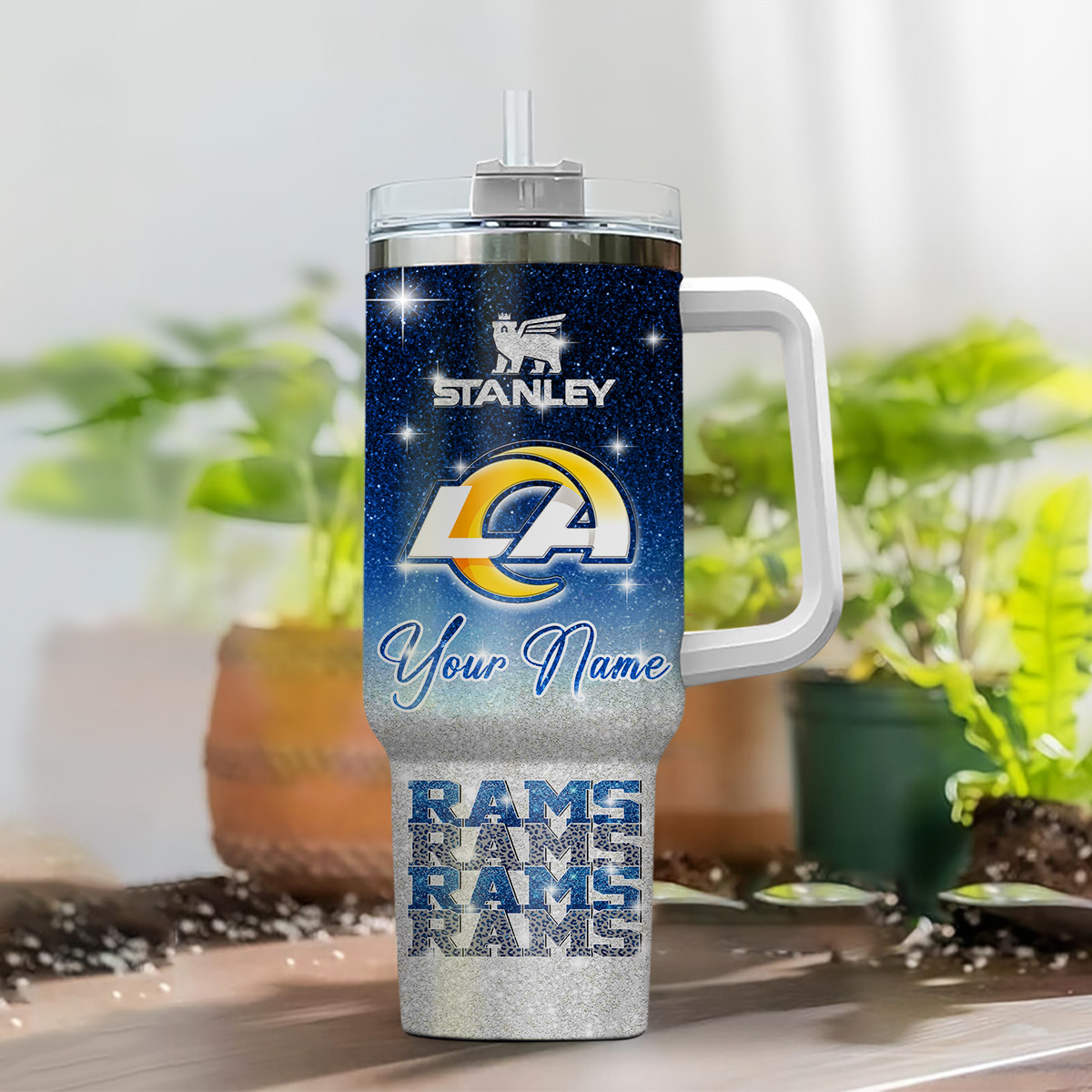 Personalized LA Rams Stanley Tumbler with Handle & Straw - Custom Name Gift - Image 2