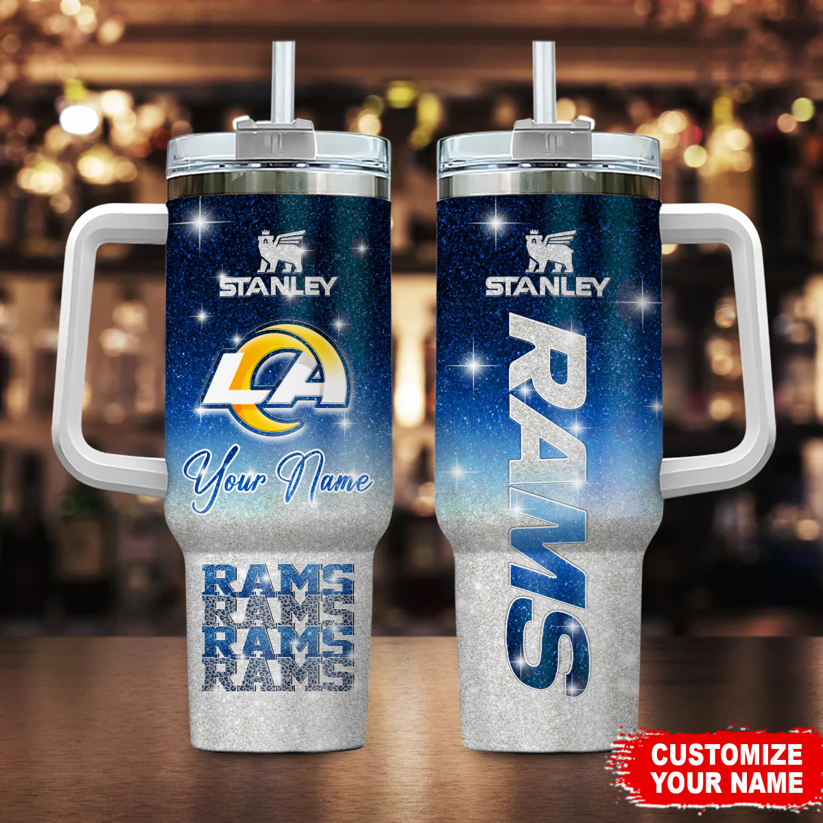 Personalized LA Rams Stanley Tumbler with Handle & Straw - Custom Name Gift