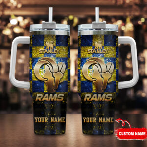 Custom Name Rams Tumbler with Handle - Personalized Sports Fan Gift
