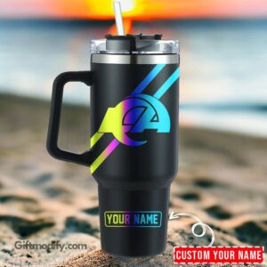 Personalized Black Stainless Steel Tumbler with Handle - Custom Name & Vibrant Design