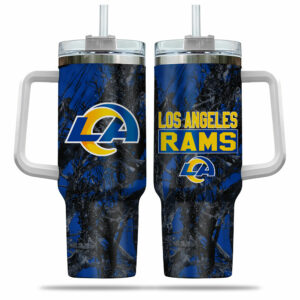 Official Los Angeles Rams Camo Travel Mug with Handle & Straw - 40oz