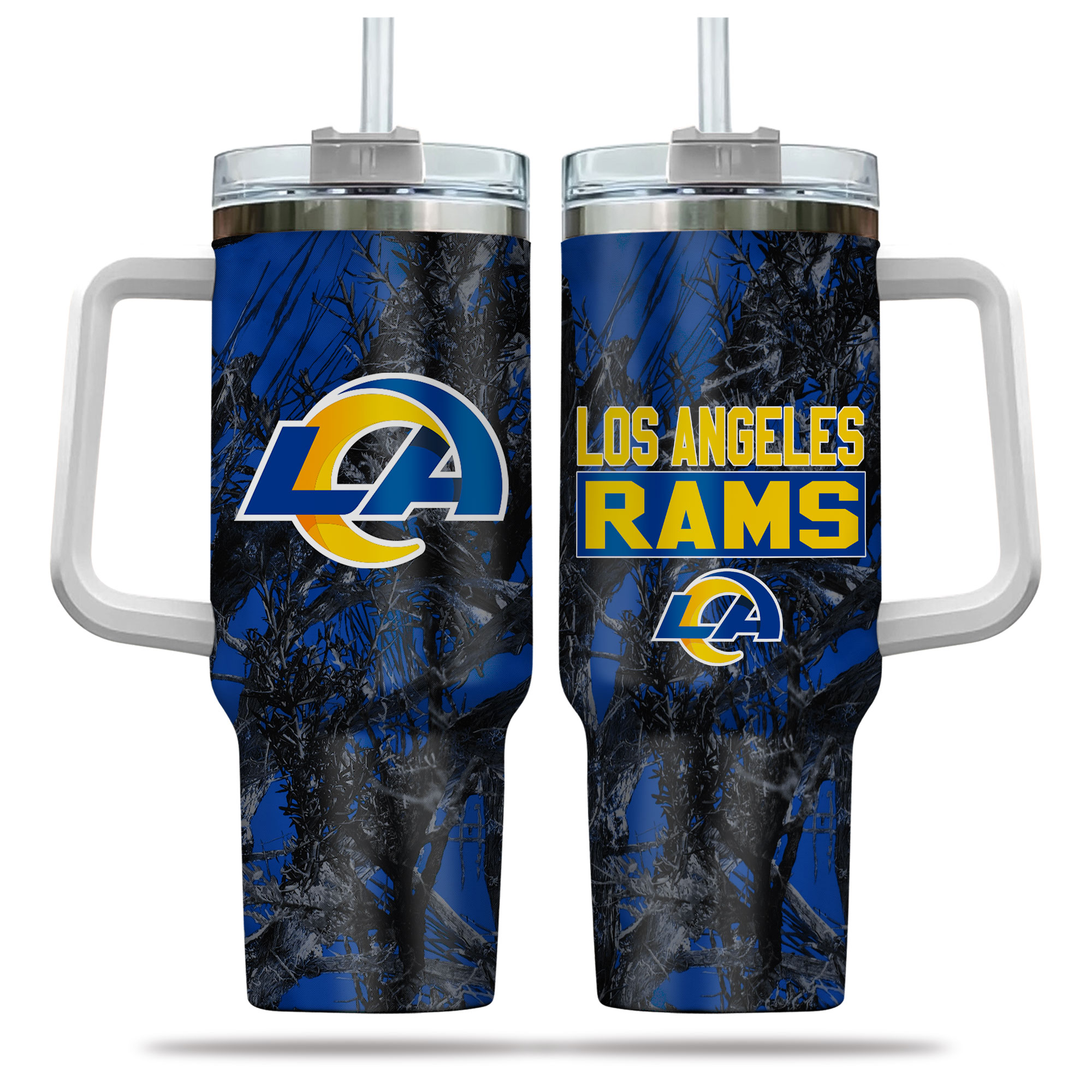 Official Los Angeles Rams Camo Travel Mug with Handle & Straw - 40oz