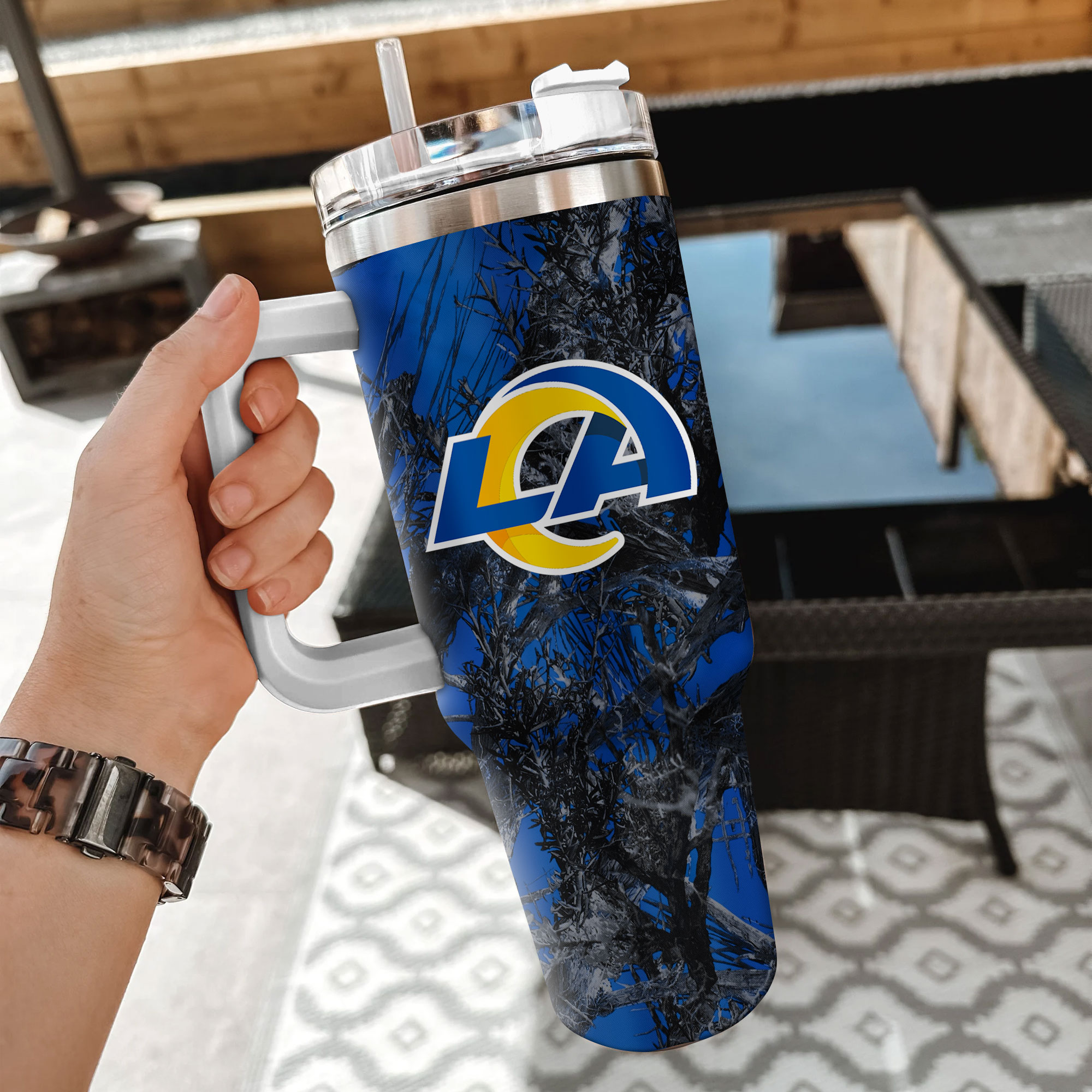 Official Los Angeles Rams Camo Travel Mug with Handle & Straw - 40oz - Image 2