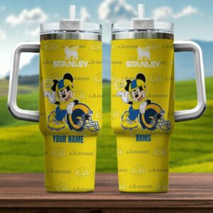 Personalized LA Rams Mickey Mouse Tumbler with Handle - Customizable Name