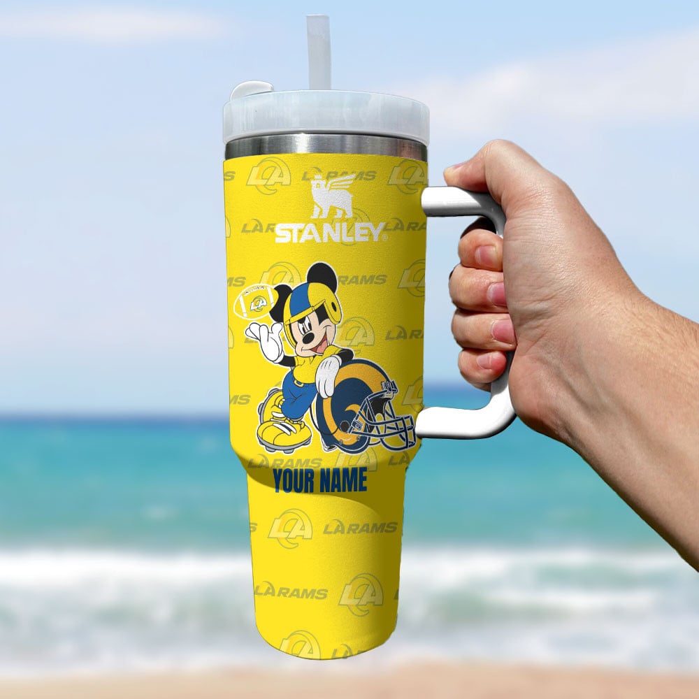 Personalized LA Rams Mickey Mouse Tumbler with Handle - Customizable Name - Image 2