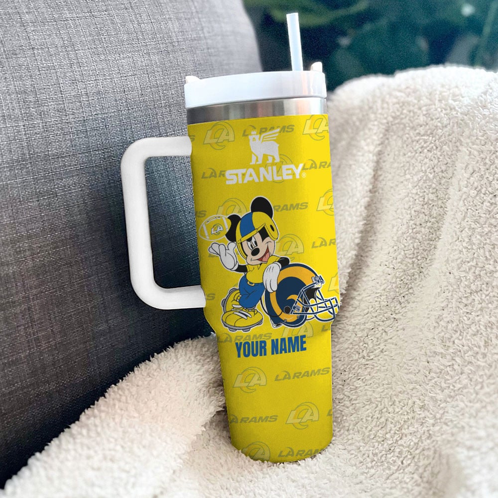 Personalized LA Rams Mickey Mouse Tumbler with Handle - Customizable Name - Image 3