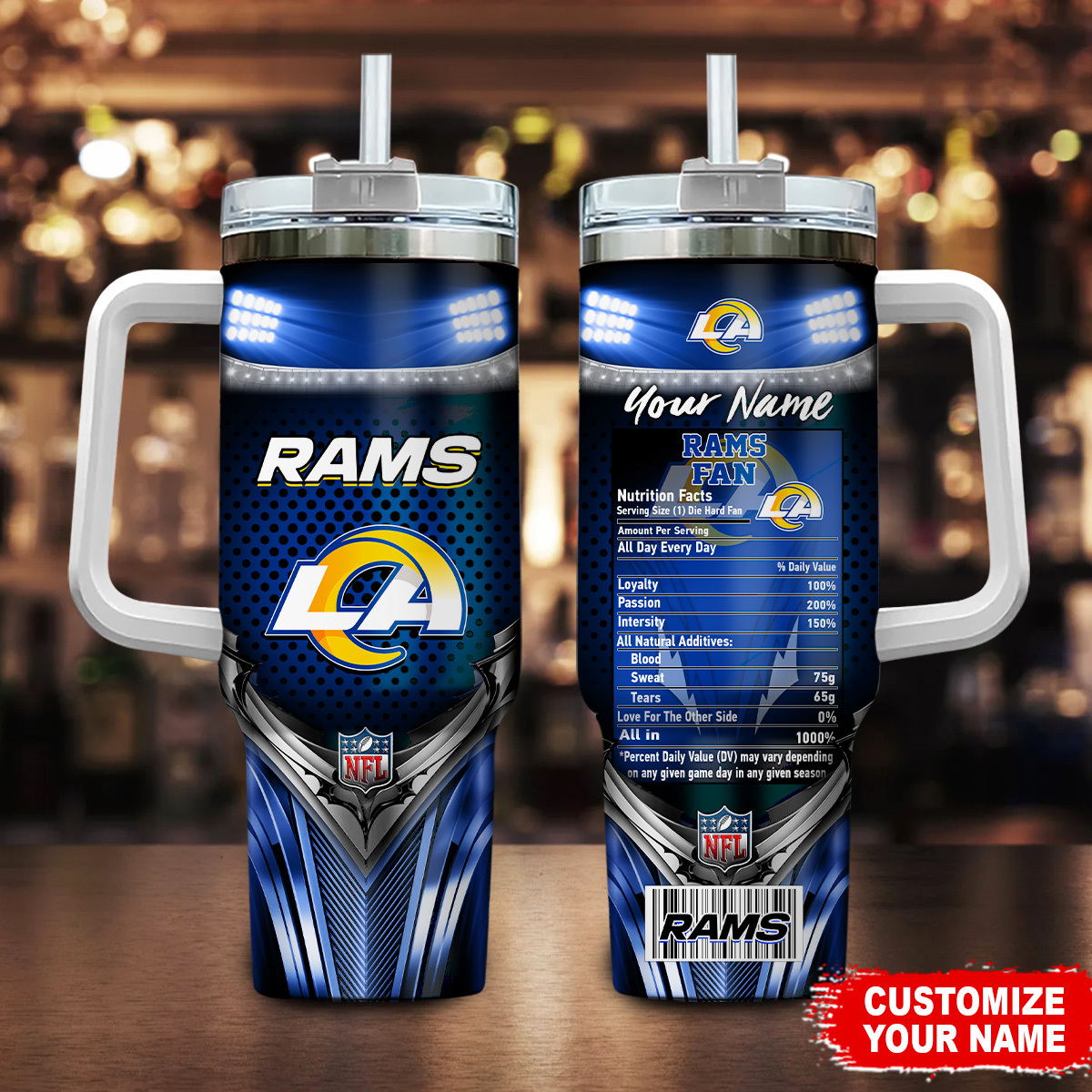 Customizable Rams Fan Tumbler - Personalized NFL Team Travel Mug