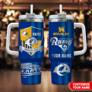 Custom Los Angeles Rams Tumbler with Handle & Straw - Personalized Gift