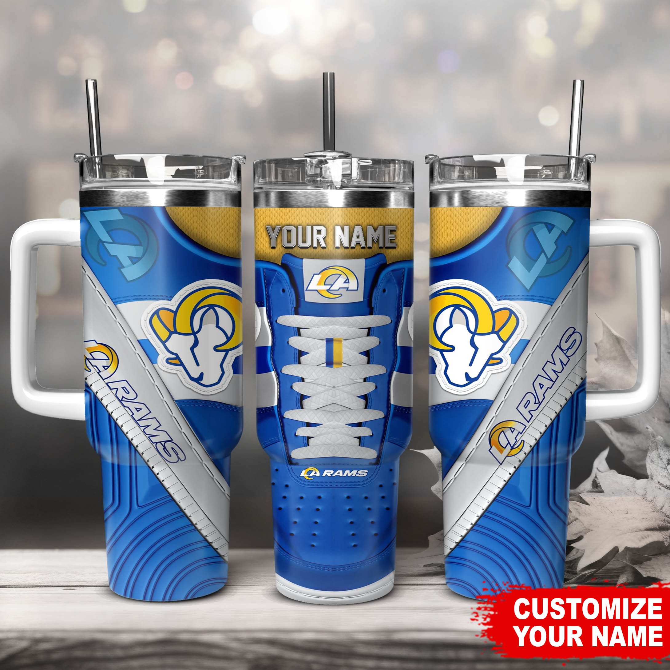 Customizable LA Rams Tumbler with Straw - Personalized Name & Unique Design