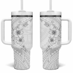 Lotu Tamaiti Samoa White Sunday Polynesian Tribal Elegant Custom Stanley Quencher 40oz Stainless Steel Tumbler With Handle - Threewoofs
