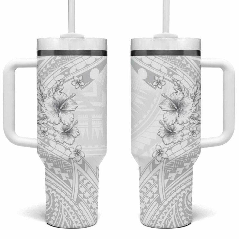 Lotu Tamaiti Samoa White Sunday Polynesian Tribal Elegant Custom Stanley Quencher 40oz Stainless Steel Tumbler With Handle - Threewoofs