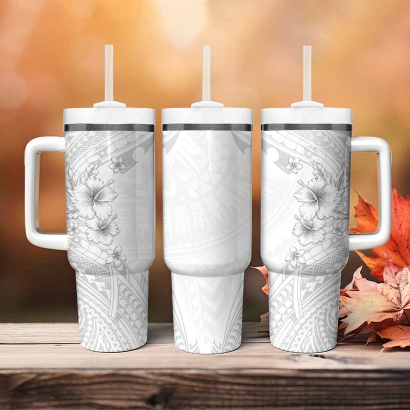 Lotu Tamaiti Samoa White Sunday Polynesian Tribal Elegant Custom Stanley Quencher 40oz Stainless Steel Tumbler With Handle - Threewoofs - Image 4