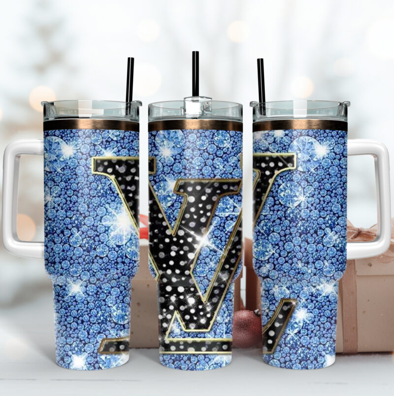 Louis Vuitton LV Logo Custom Stanley Quencher 40oz Stainless Steel Tumbler With Handle - Threewoofs