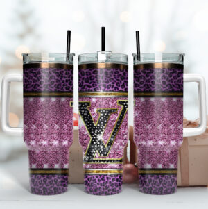 Louis Vuitton Glitter LV Logo Custom Stanley Quencher 40oz Stainless Steel Tumbler With Handle - Threewoofs