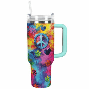 Love and peace Custom Stanley Quencher 40oz Stainless Steel Tumbler With Handle - Threewoofs