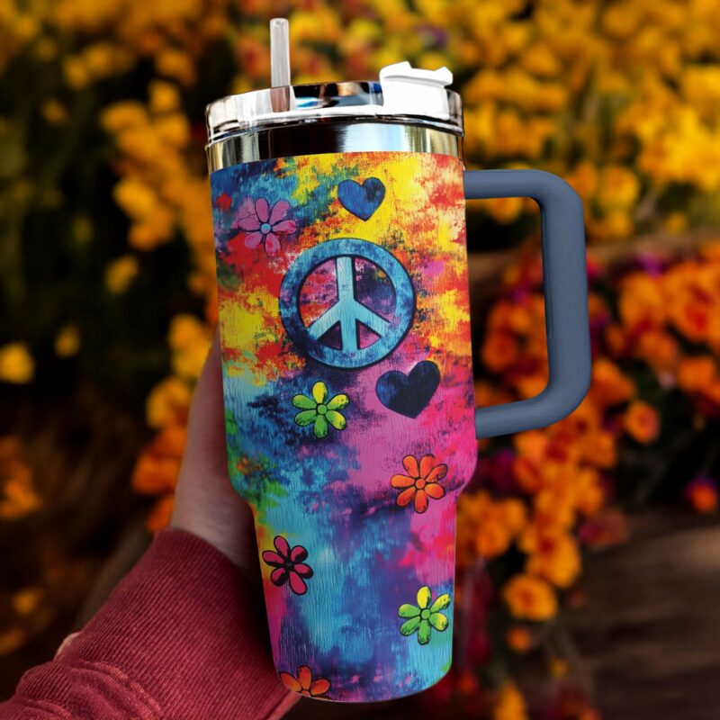 Love and peace Custom Stanley Quencher 40oz Stainless Steel Tumbler With Handle - Threewoofs - Image 4